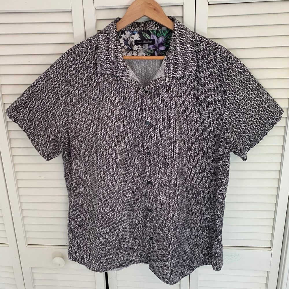 Lords of Harlech XXL Short Sleeve Button Up Geometric Shirt‎ Fits Like XL Cotton